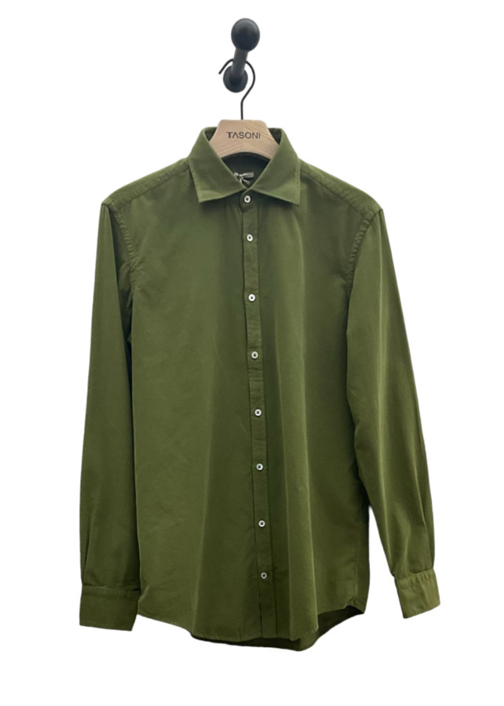 Massimo Alba Massimo Alba Shirt, Green, Genova Cotton Collared Button Up Classic Shirt in Olio