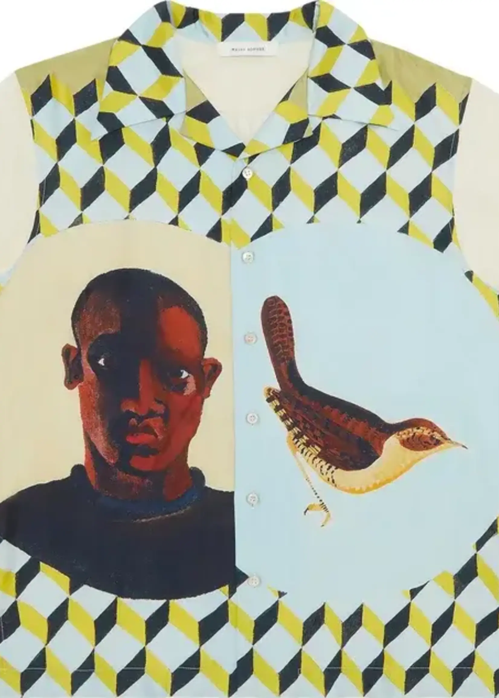 Wales Bonner Wales Bonner Shirts, Print, Birdsong Silk Collared Button Up Short Sleeve Shirt In Ivory & Scarf Print