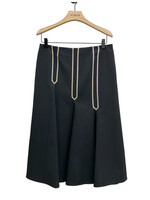 Wales Bonner Wales Bonner Skirt, Black, Chime Wool Pleated Midi Skirt In Black w/ Beige Embroidery