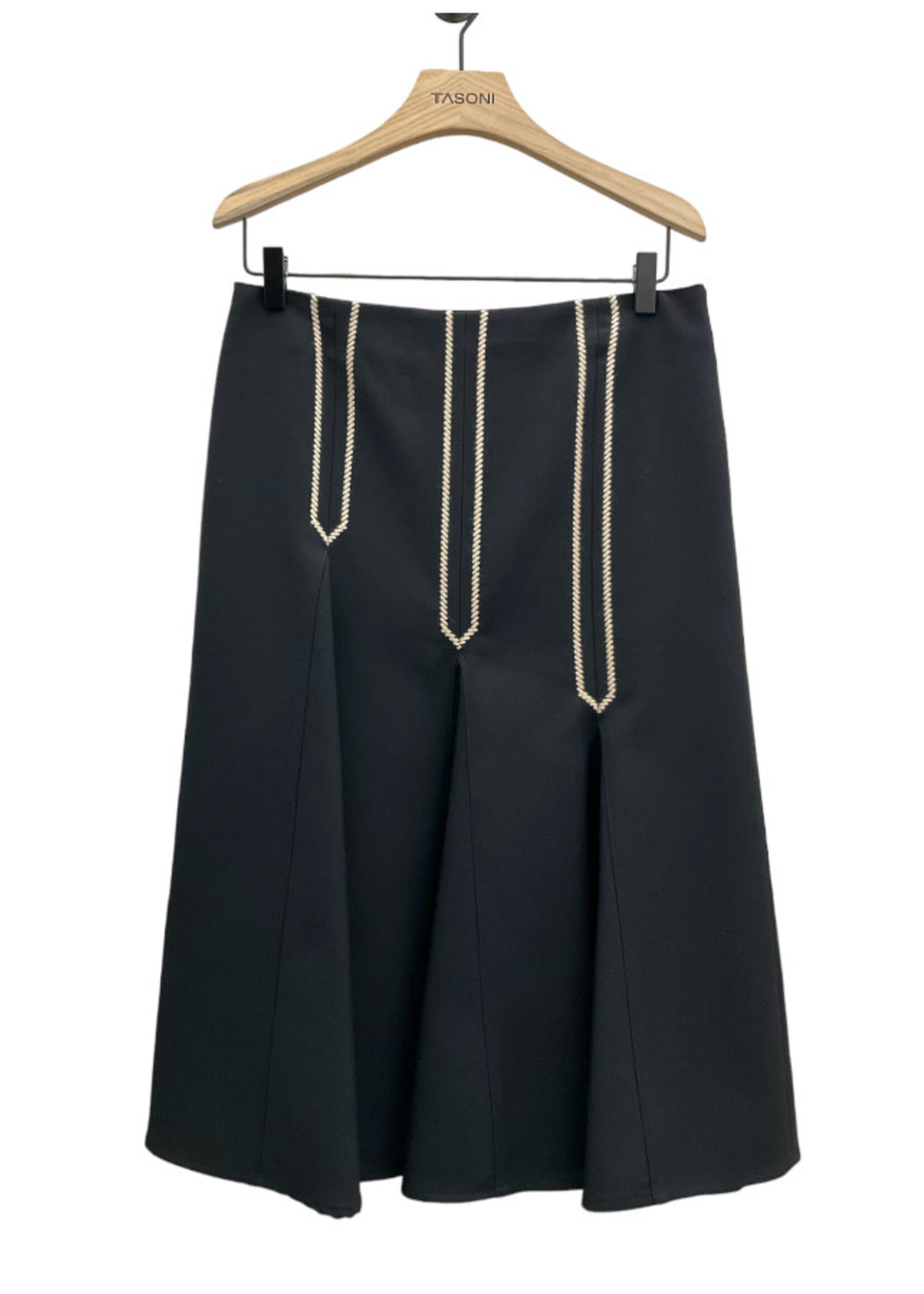 Wales Bonner Wales Bonner Skirt, Black, Chime Wool Pleated Midi Skirt In Black w/ Beige Embroidery