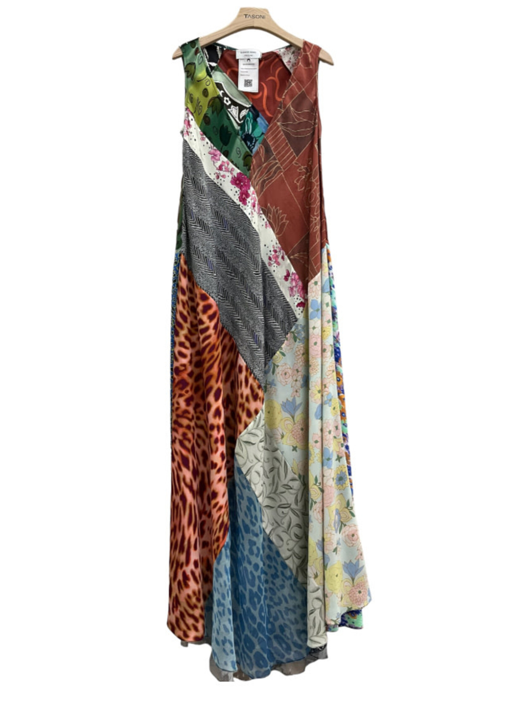 Marine Serre Marine Serre Dress, Print, Regenerated Silk Scarves V-Neck Sleeveless Long Draped Dress w/ Flower Print