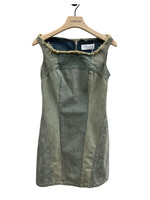Marine Serre Marine Serre Dress, Beige, Regenerated Cotton Sleeveless Denim Mini Dress in Washed Beige