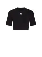Marine Serre Marine Serre Top, Black, Organic Cotton Crew Neck Short Sleeve Ribbed Cropped Top w/ Logo