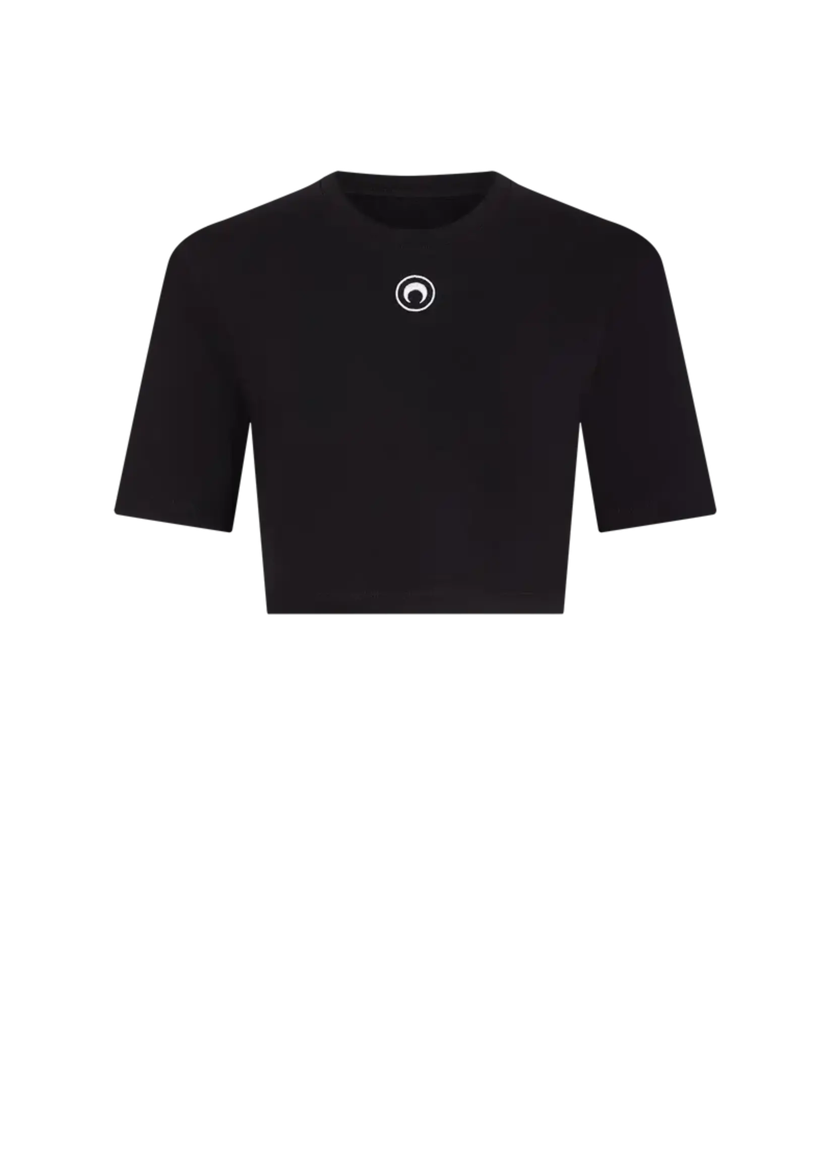 Marine Serre Marine Serre Top, Black, Organic Cotton Crew Neck Short Sleeve Ribbed Cropped Top w/ Logo