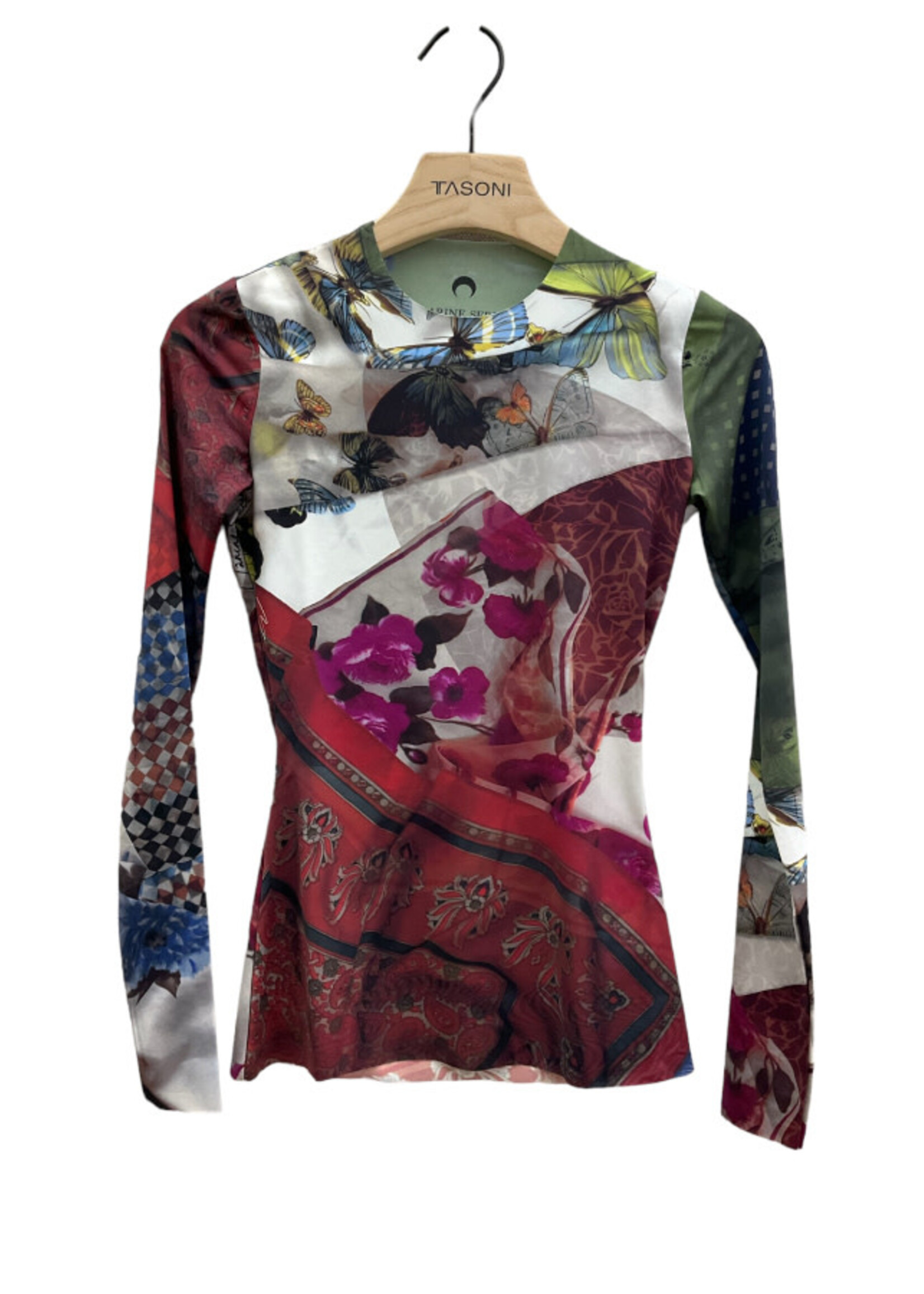 Marine Serre Marine Serre Top, Print, Slim Fit Crew Neck Long Sleeve Recycled Second Skin Top w/ Scarves Print
