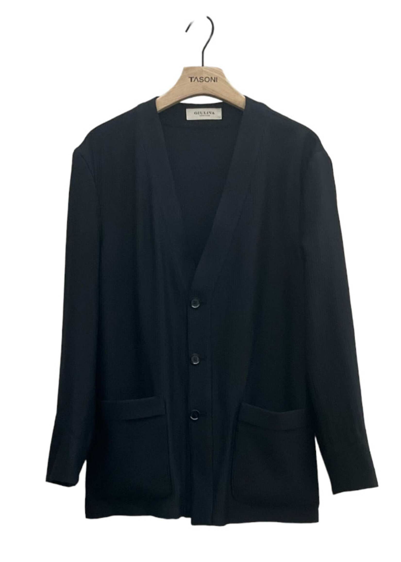 Giuliva Heritage Giuliva Heritage Jacket ,Black, Pablo Silk Mix V-Neck Button Up Textured Blazer w/ Pockets