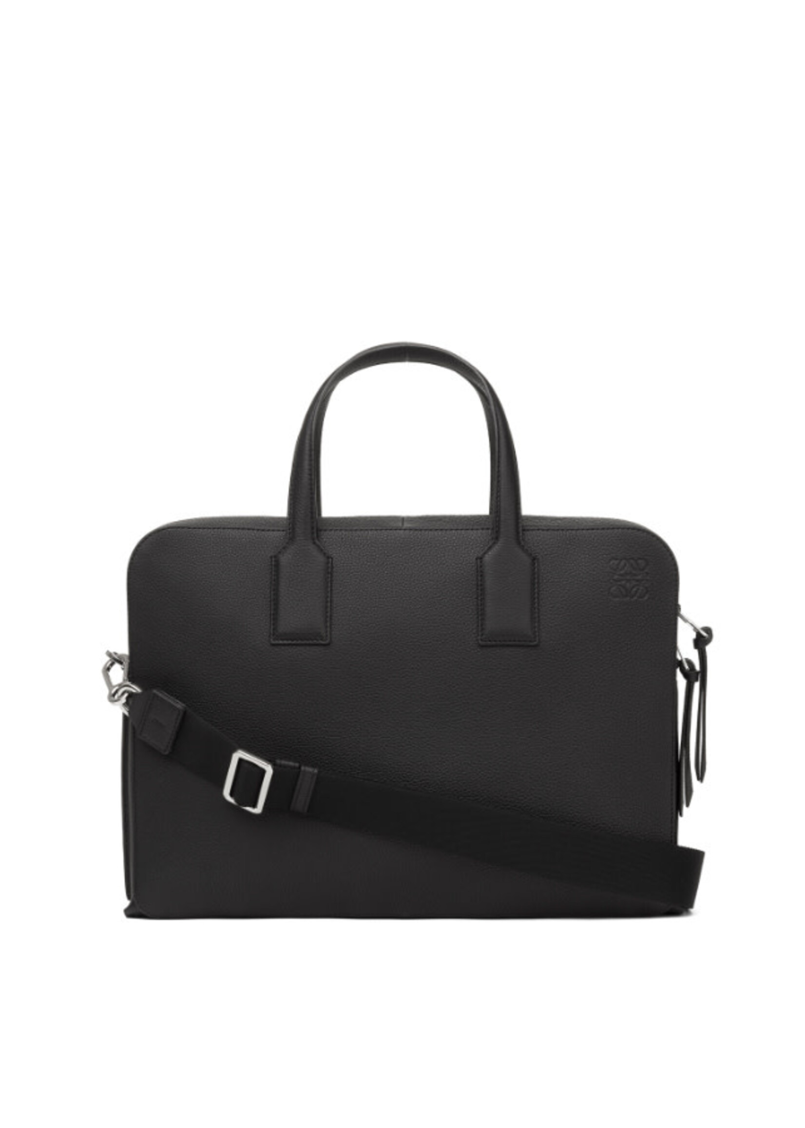 Loewe Loewe Bag, Black, Goya Grained Calf Leather Top Handle Zip Closure Thin Briefcase w/ Shoulder Strap
