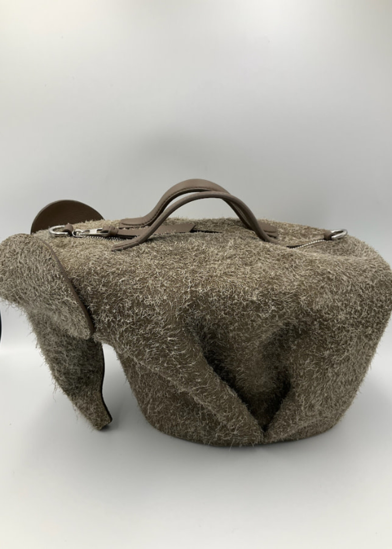 Loewe Loewe Bag, Grey, Elephant Large Hairy Suede Calf Leather Top Handle Zip Closure Bag In Lichen Grey