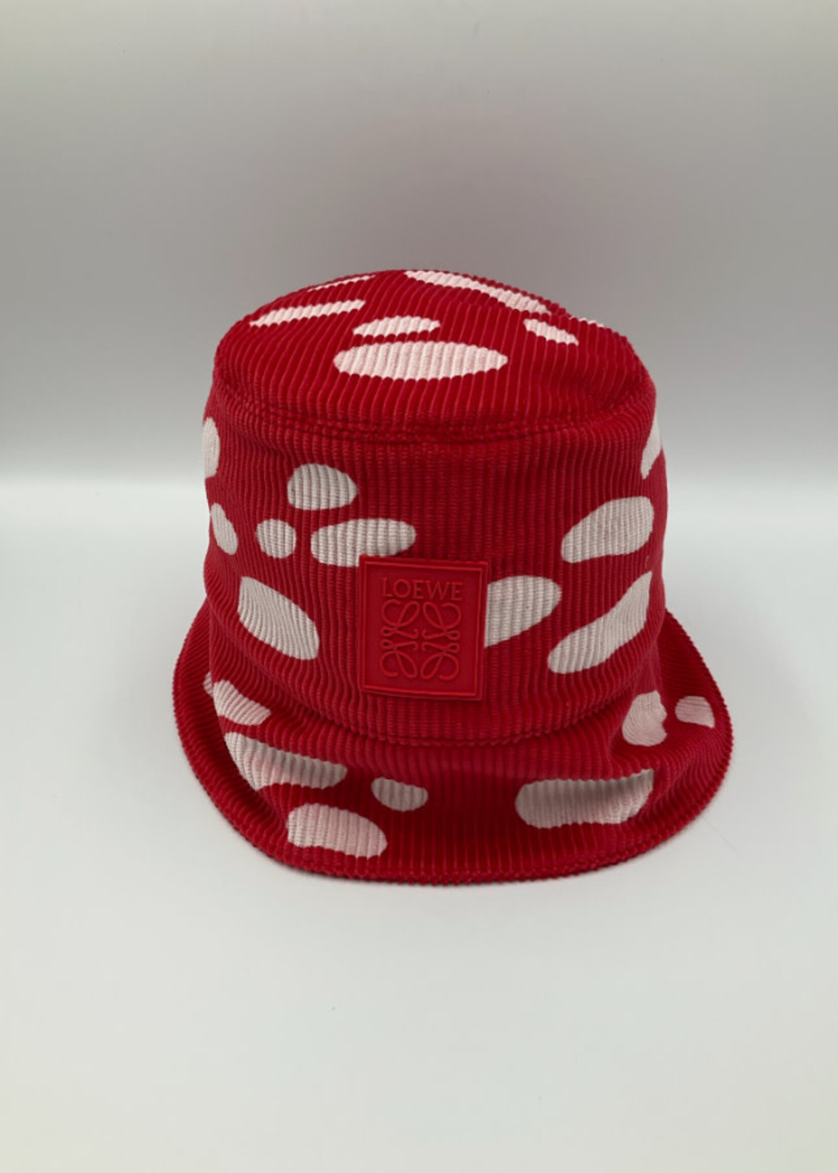 Loewe Loewe Hat, Print, Corduroy Bucket Hat In Dark Red & White w/ Mushroom Print