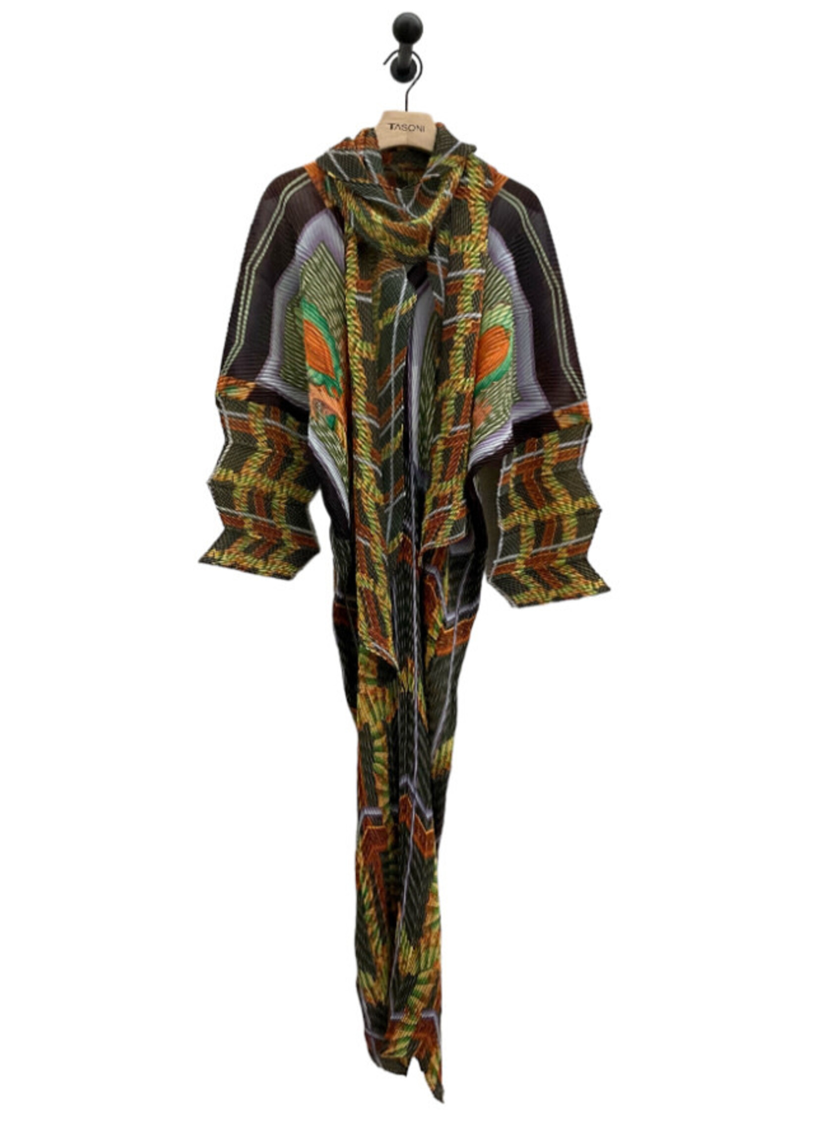 Julia Heuer Julia Heuer Coat, Print, Hand Pleated V-Neck Belted Sue Kaftan in Gian Print