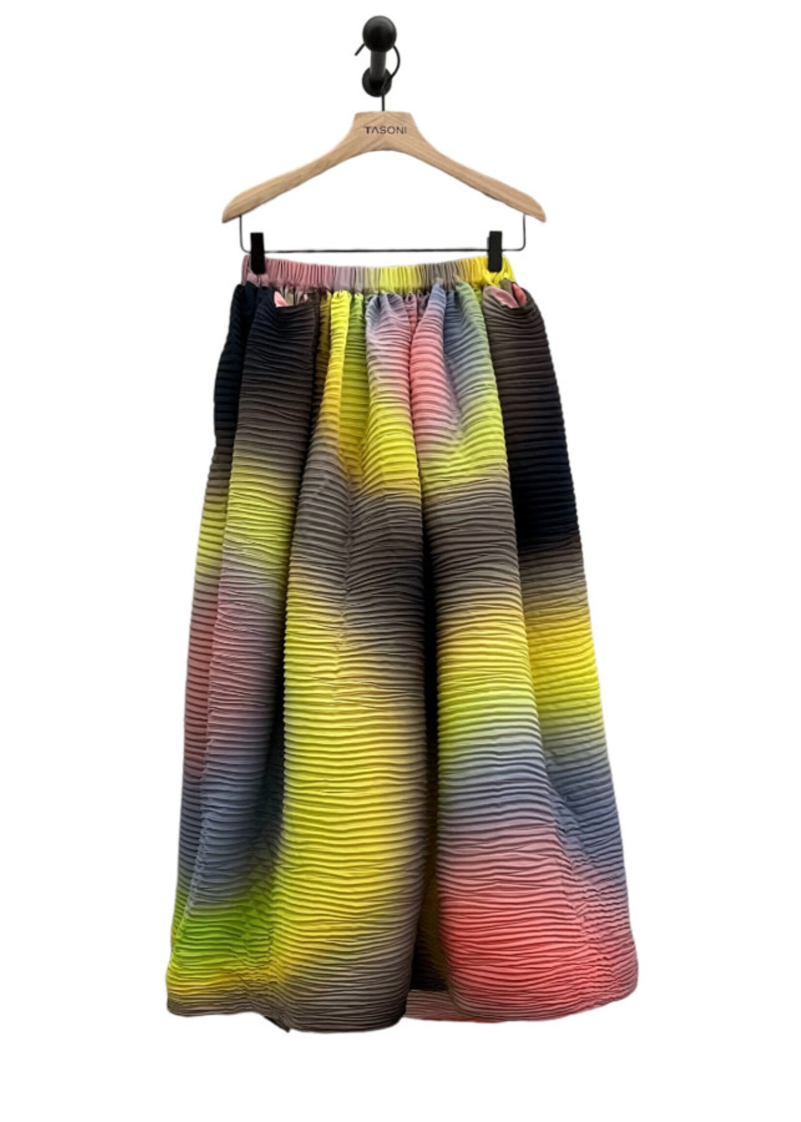 Julia Heuer Julia Heuer Skirt, Print, Hand Pleated Elastic Waist Maxi Gaia Skirt in Rain Print w/ Pockets