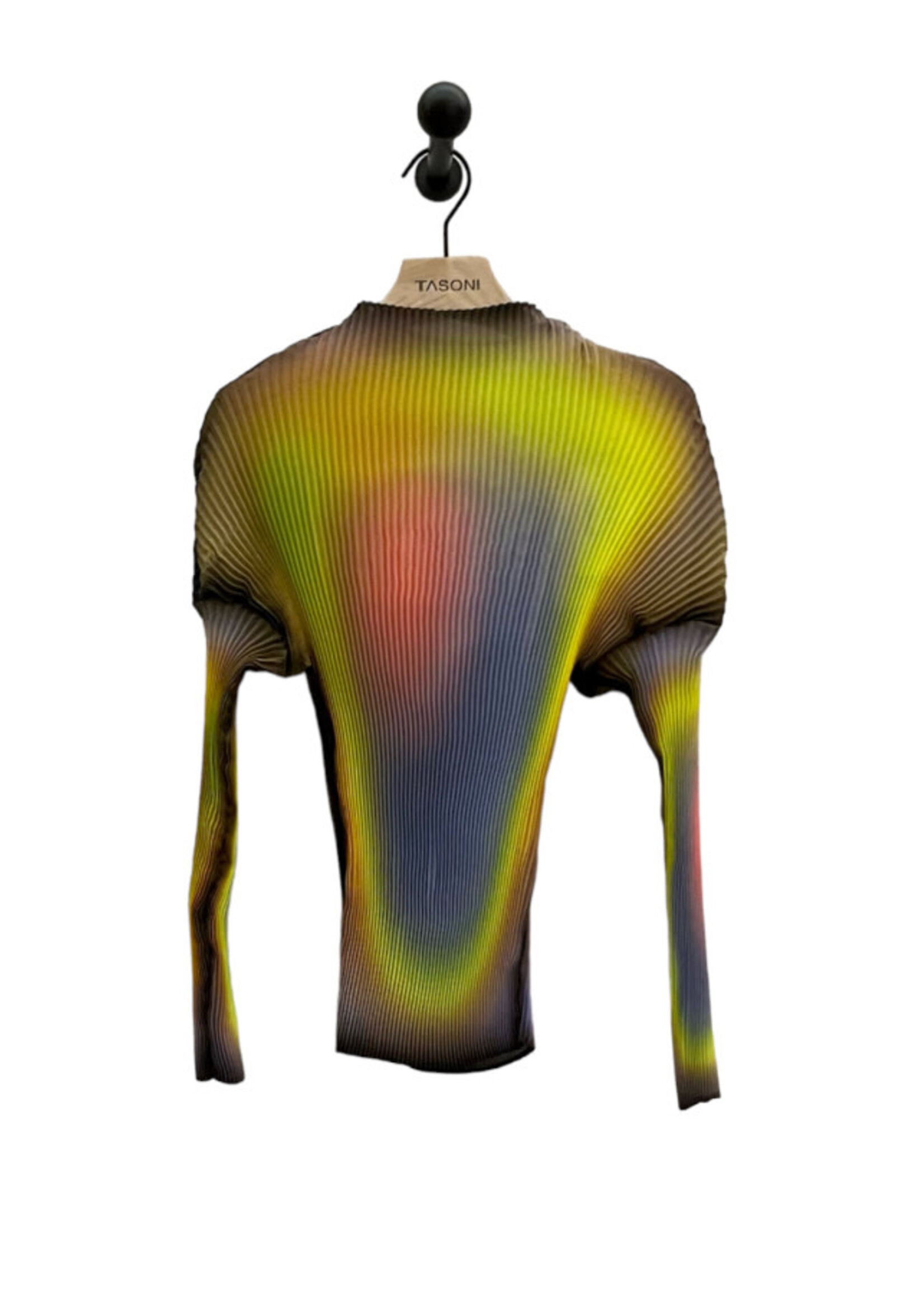 Julia Heuer Julia Heuer Top, Print, Hand Pleated Long Sleeve Tortas Top in Rain Print