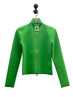 J.W. Anderson J.W. Anderson Knitwear, Green, Fitted High Neck Zip Up Cardigan In Bright Green