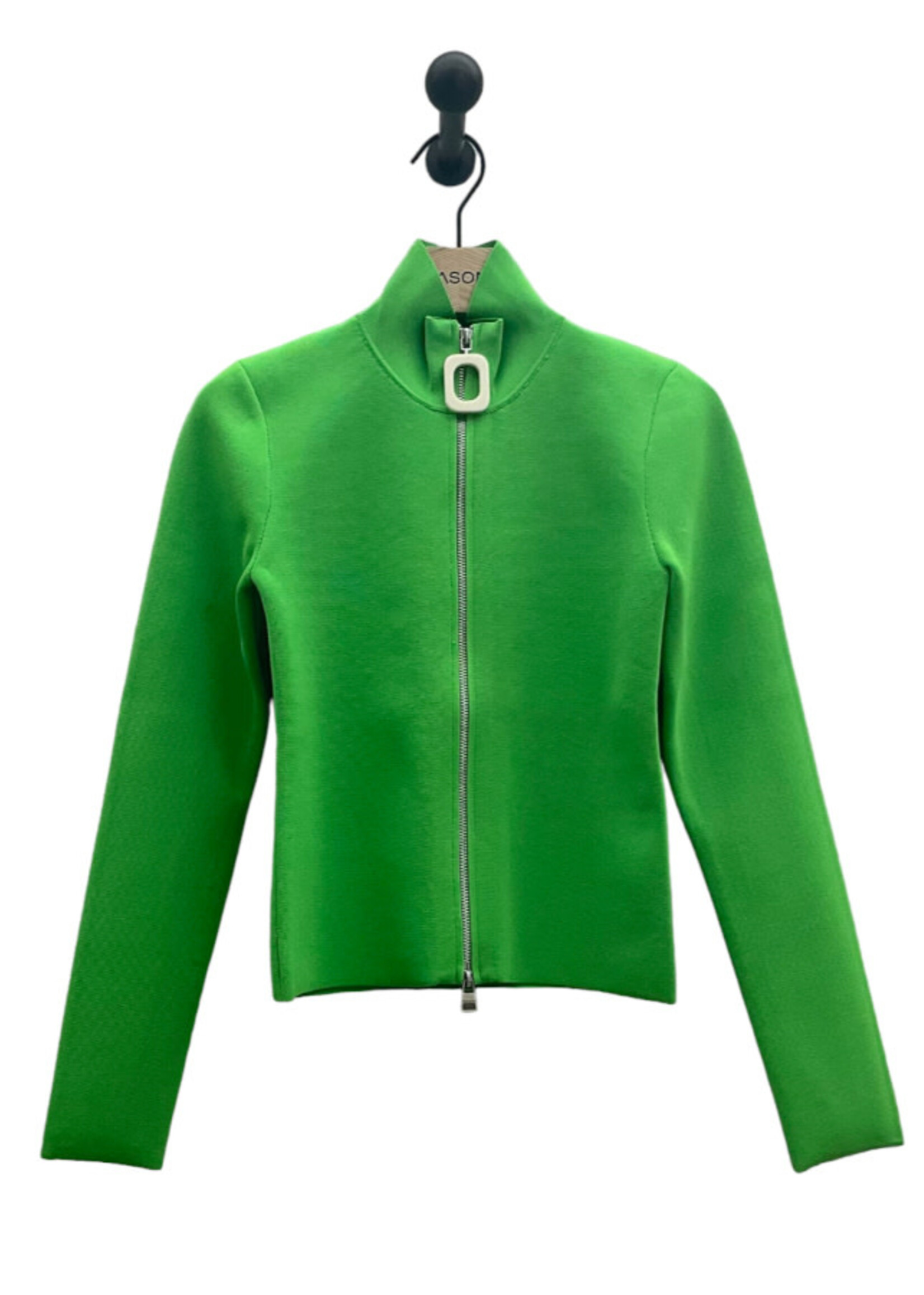 J.W. Anderson J.W. Anderson Knitwear, Green, Fitted High Neck Zip Up Cardigan In Bright Green