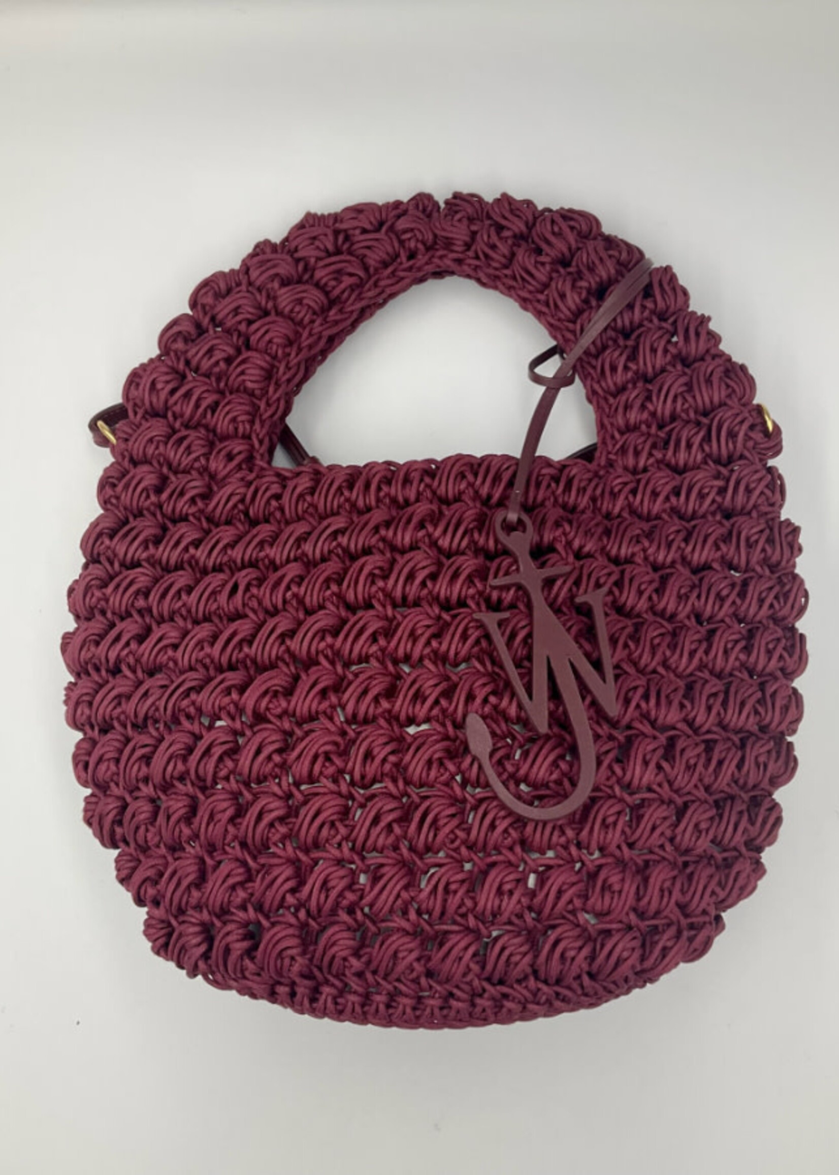 J.W. Anderson J.W. Anderson Bag, Red, Popcorn Cotton Top Handle Basket Bag in Burgundy w/ Strap