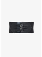 Alaia Alaia Belt, Black, Calf Leather Corset Waist Belt w/ Two Buckles