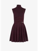 Alaia Alaia Dress, Purple, Jersey Turtle Neck Stretch Sculpting Skater Dress in Burgundy w/ Twisted Waist & Velcro Fastening