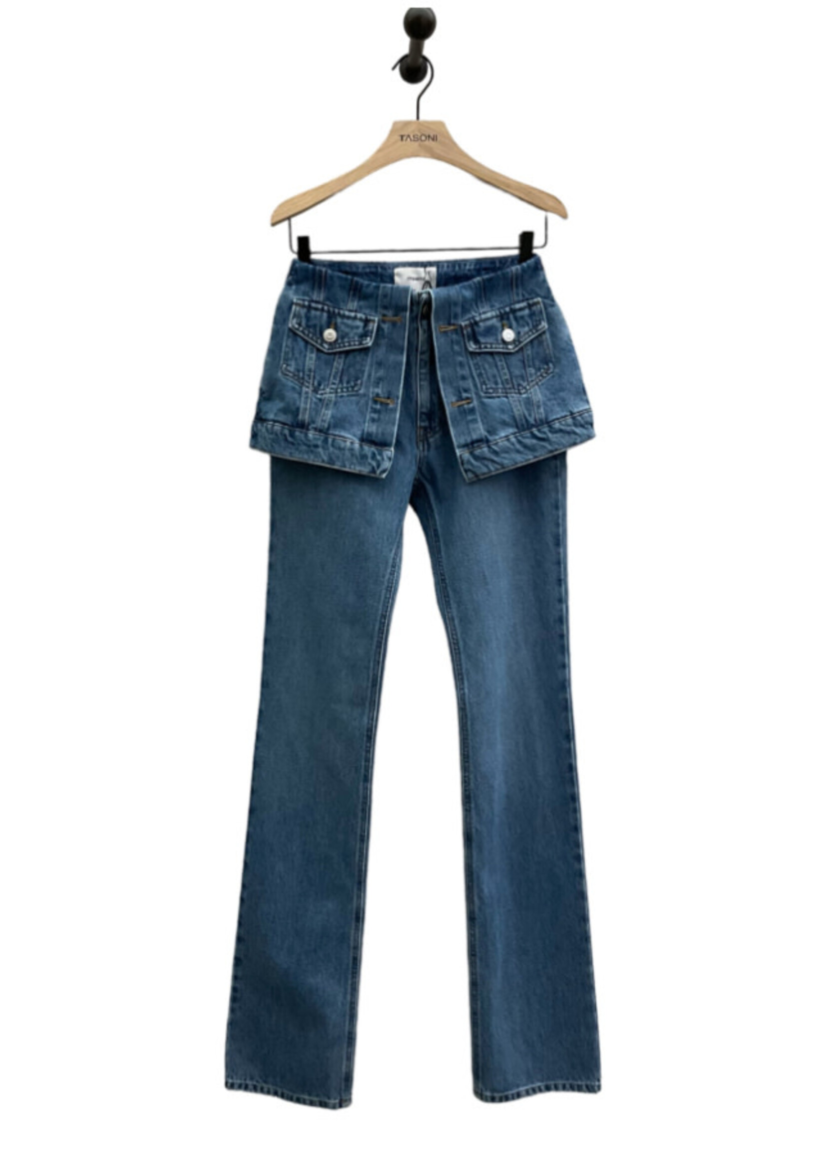 Coperni Coperni Jeans, Blue, Cotton Fold Over Waist Flap Denim Trousers In Washed Blue