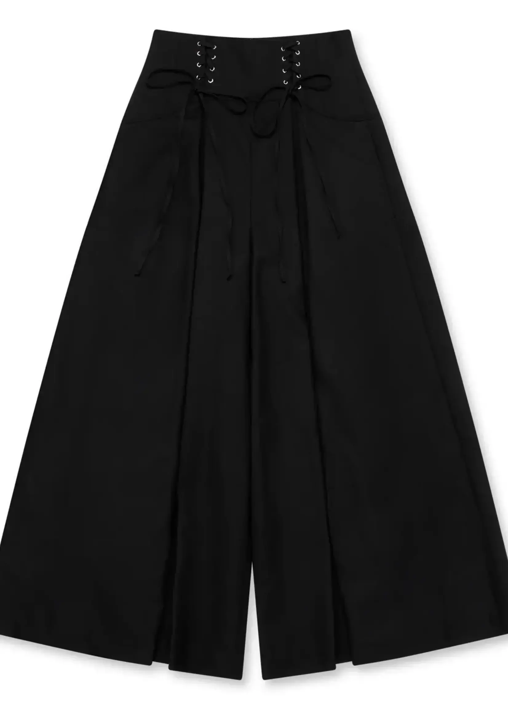 Noir Kei Ninomiya Noir Kei Ninomiya Trousers, Black, Wool High Waist Wide Leg Corset Style Lace Fastening Waist Pants