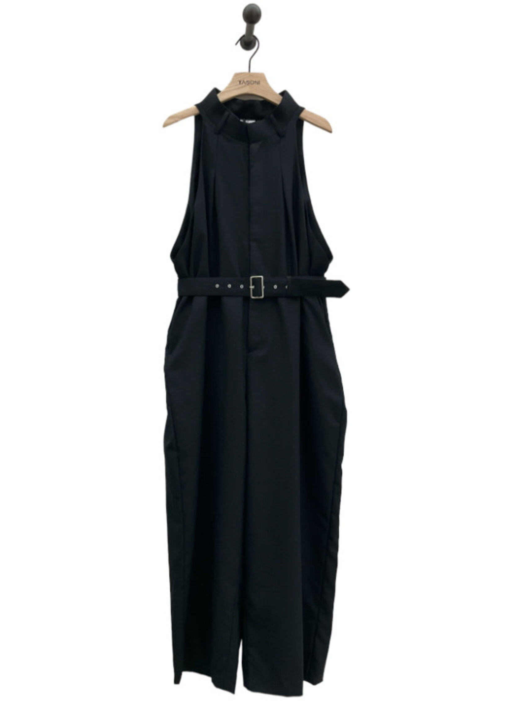 Noir Kei Ninomiya Noir Kei Ninomiya Jumpsuits, Black, Wool High Neck Sleeveless Wide Leg Belted Button Up Jumpsuit