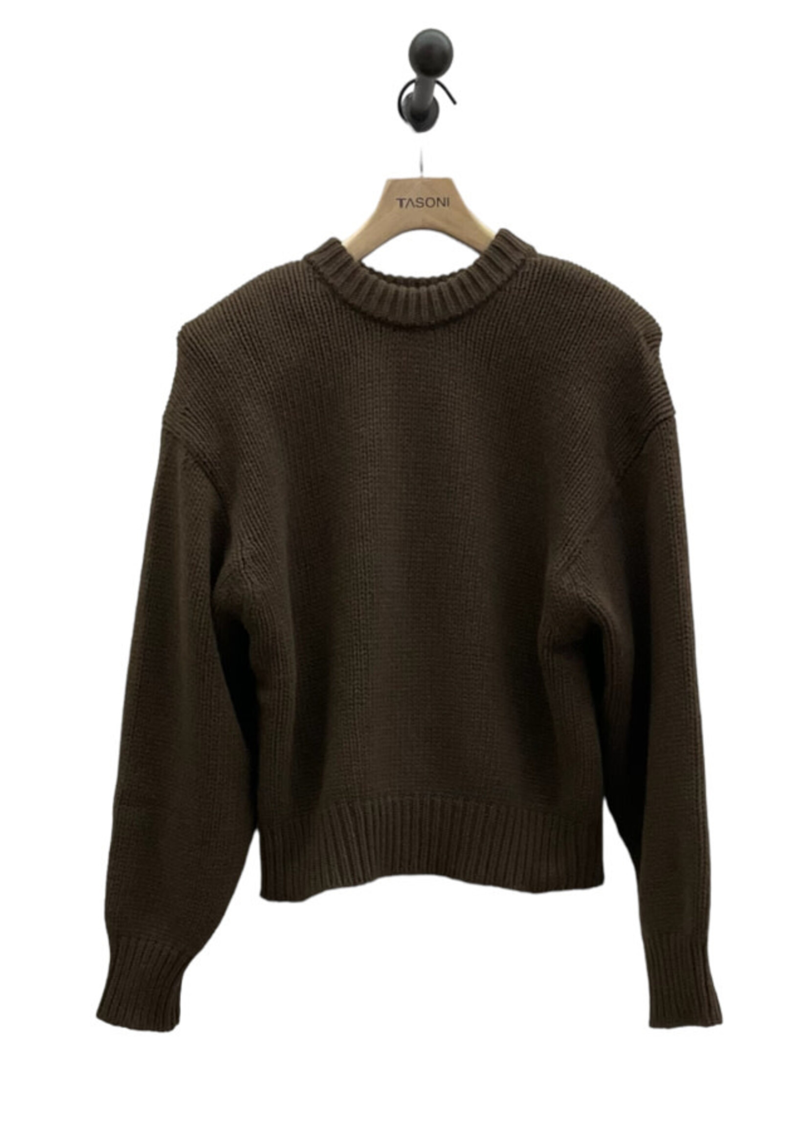 Magda Butrym Magda Butrym Knitwear, Brown, Cashmere Crew Neck Sweater w/ Shoulder Pads