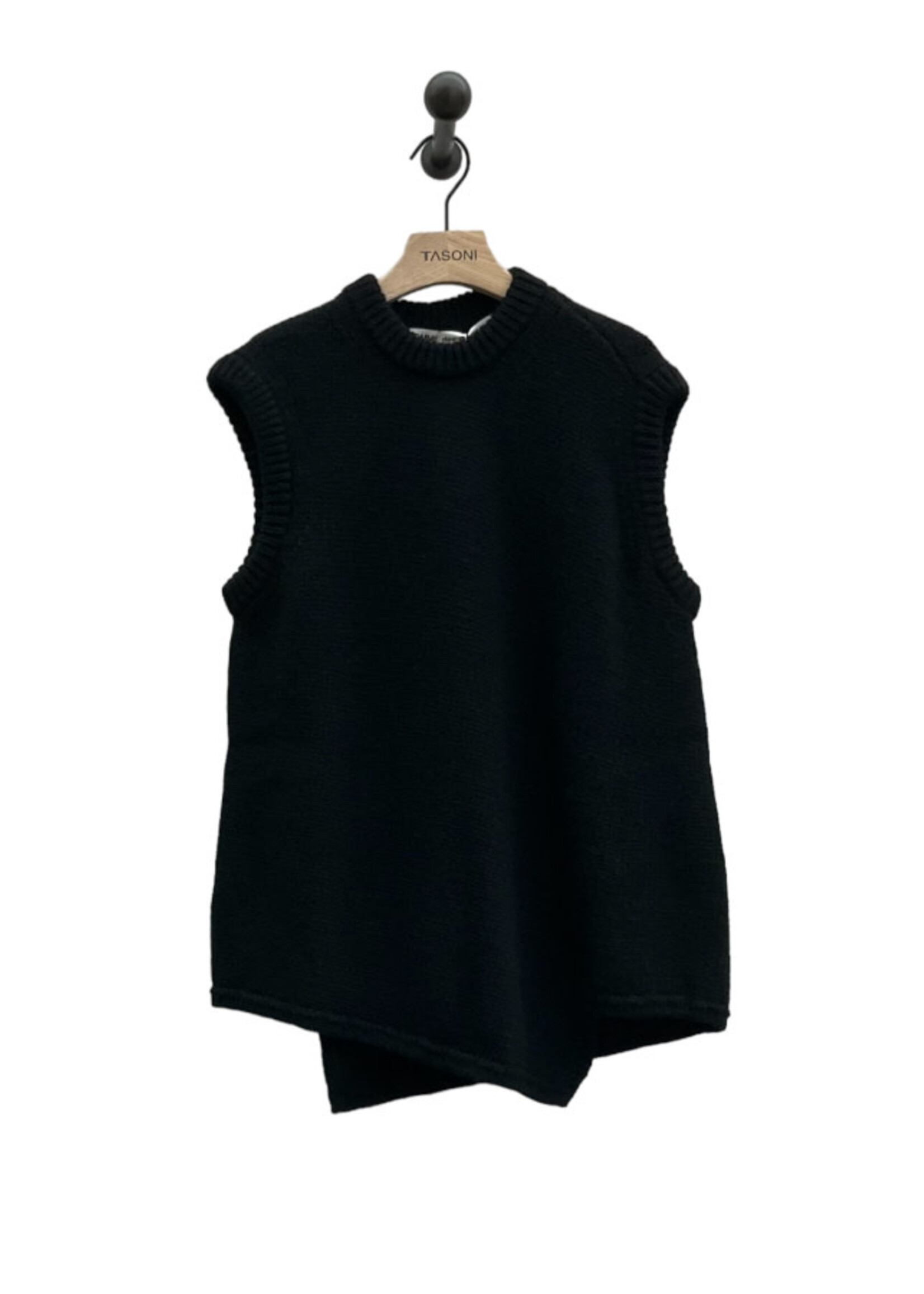 Comme des Garcons Comme des Garcons Knitwear, Black, Wool Crew Neck Sleeveless Oversized Asymmetric Sweater