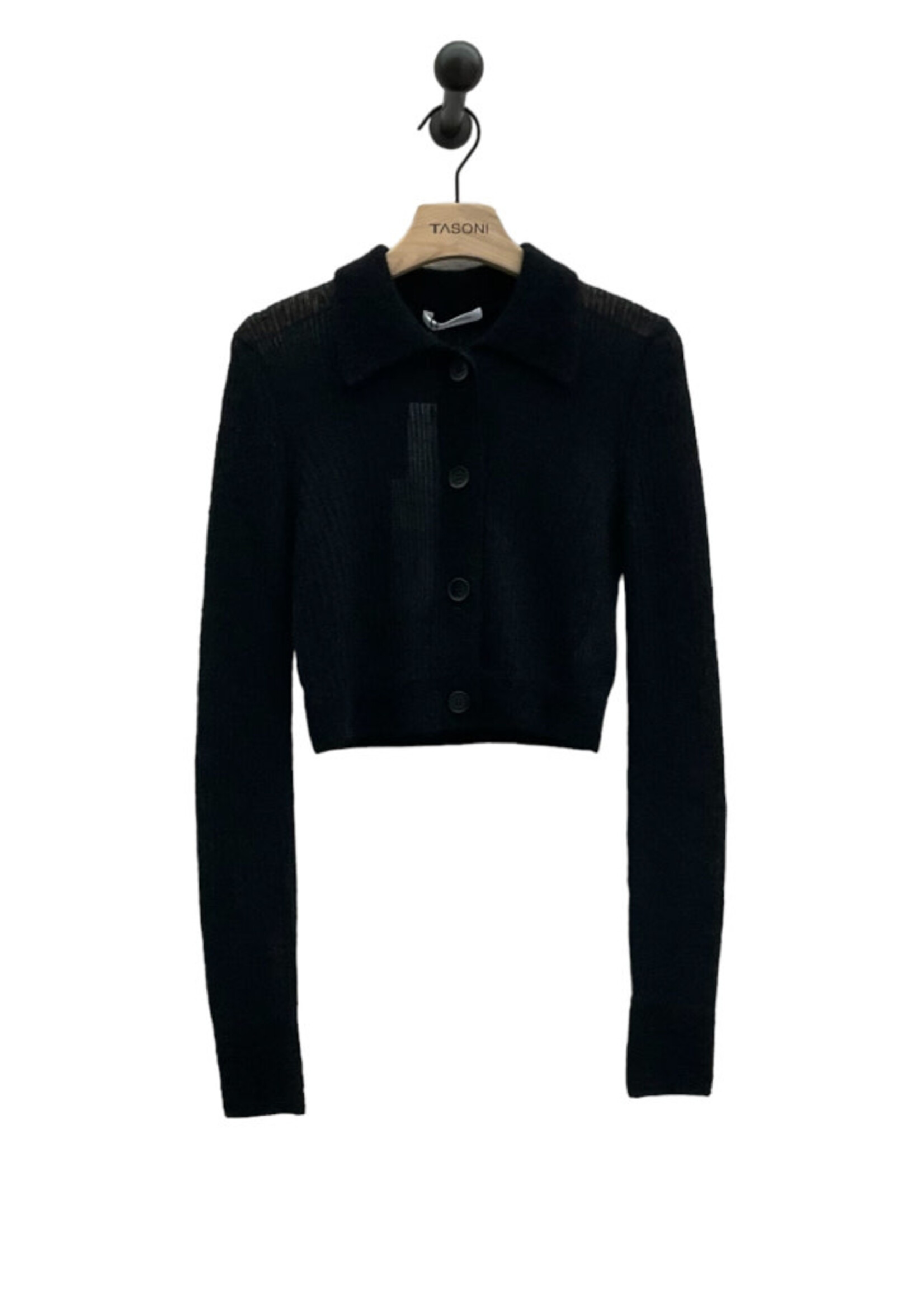 Cecilie Bahnsen Cecilie Bahnsen Knitwear, Black, Jacqueline Mohair Boxy Fit Collared Cropped Cardigan