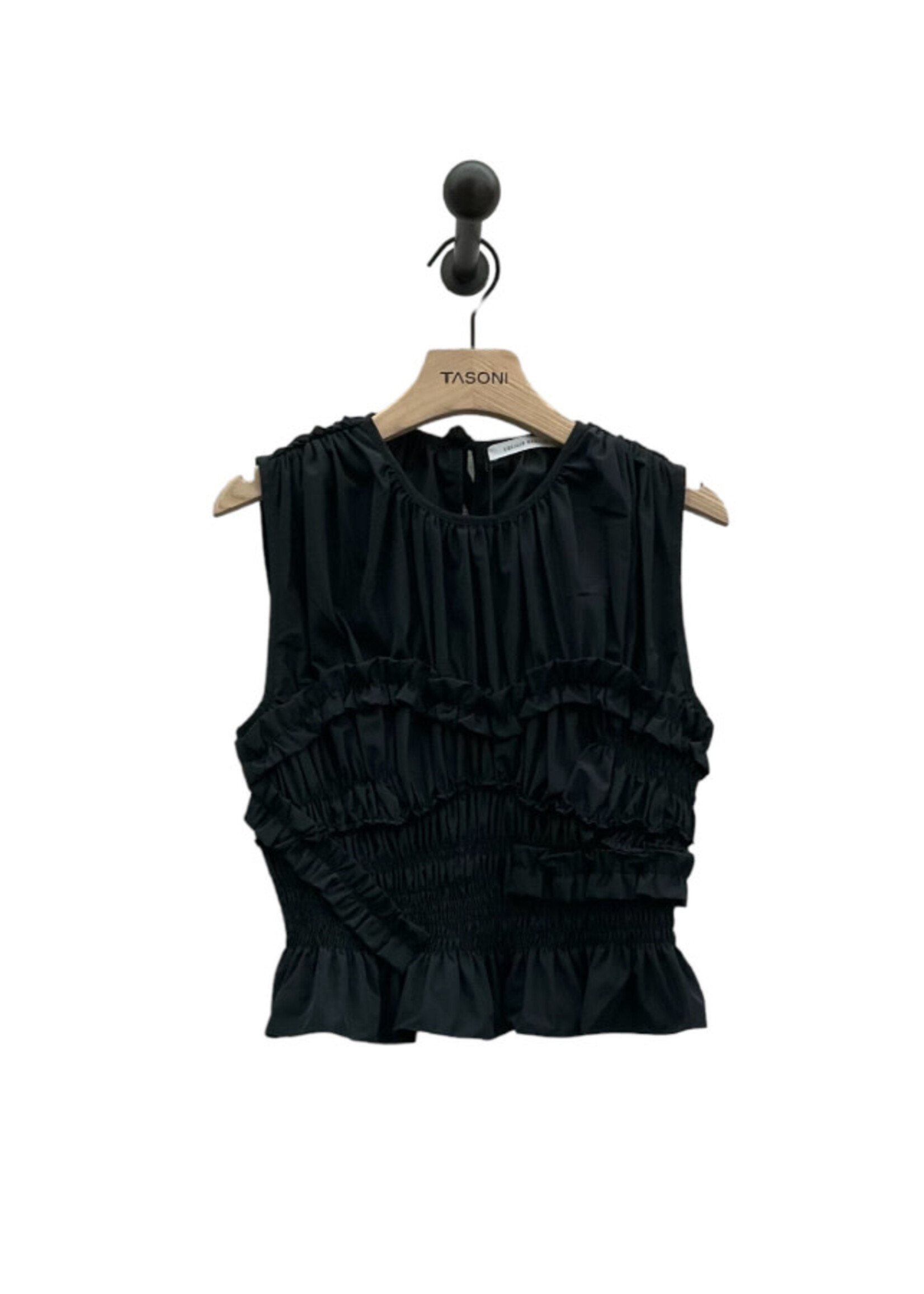 Cecilie Bahnsen Cecilie Bahnsen Top, Black, Uphi Smock Sleeveless Top w/ Ruffle Details