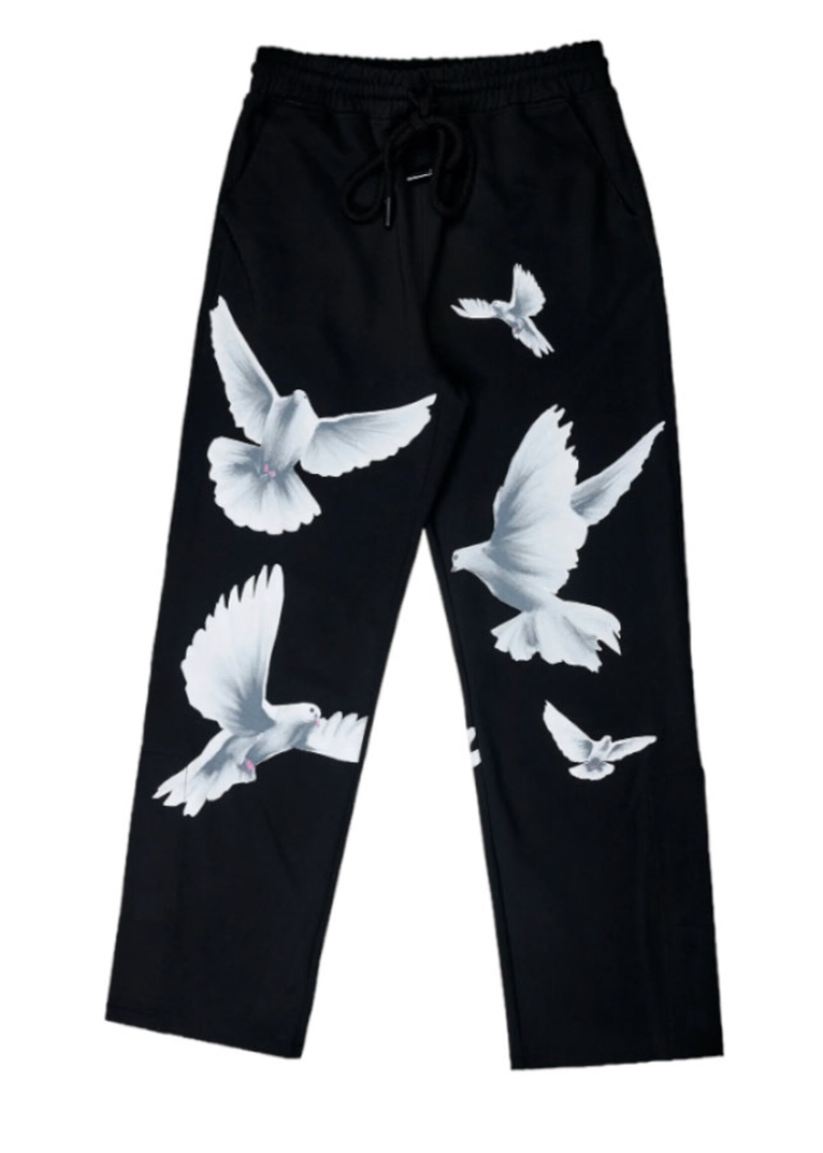 3.Paradis 3.Paradis Trousers, Print, Oversized Drawstring Waist Wide Leg Sweatpants In Black w/ Freedom Doves Print