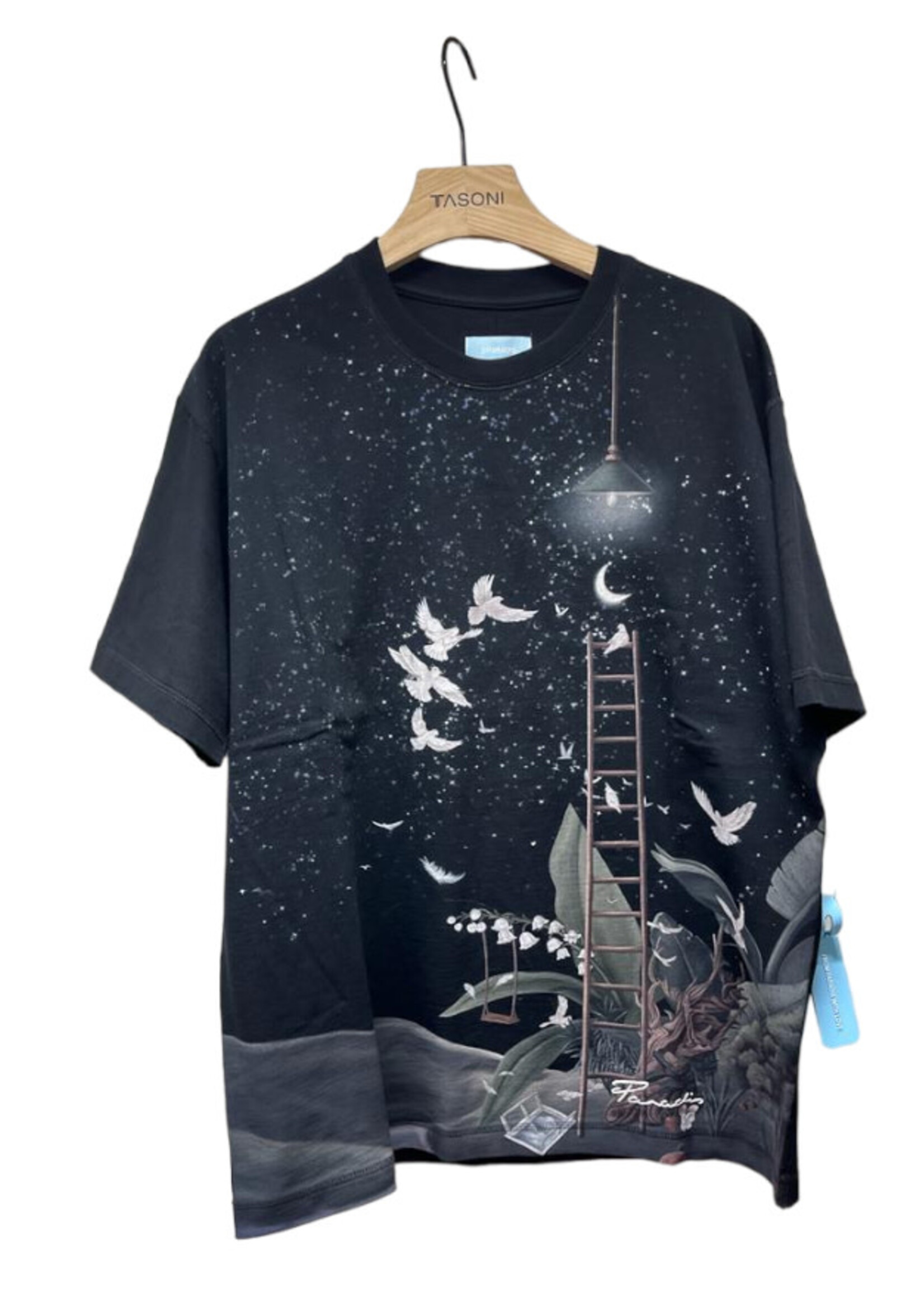 3.Paradis 3.Paradis T-Shirt, Print, Cotton Crew Neck T-Shirt In Black w/ Ladder Print