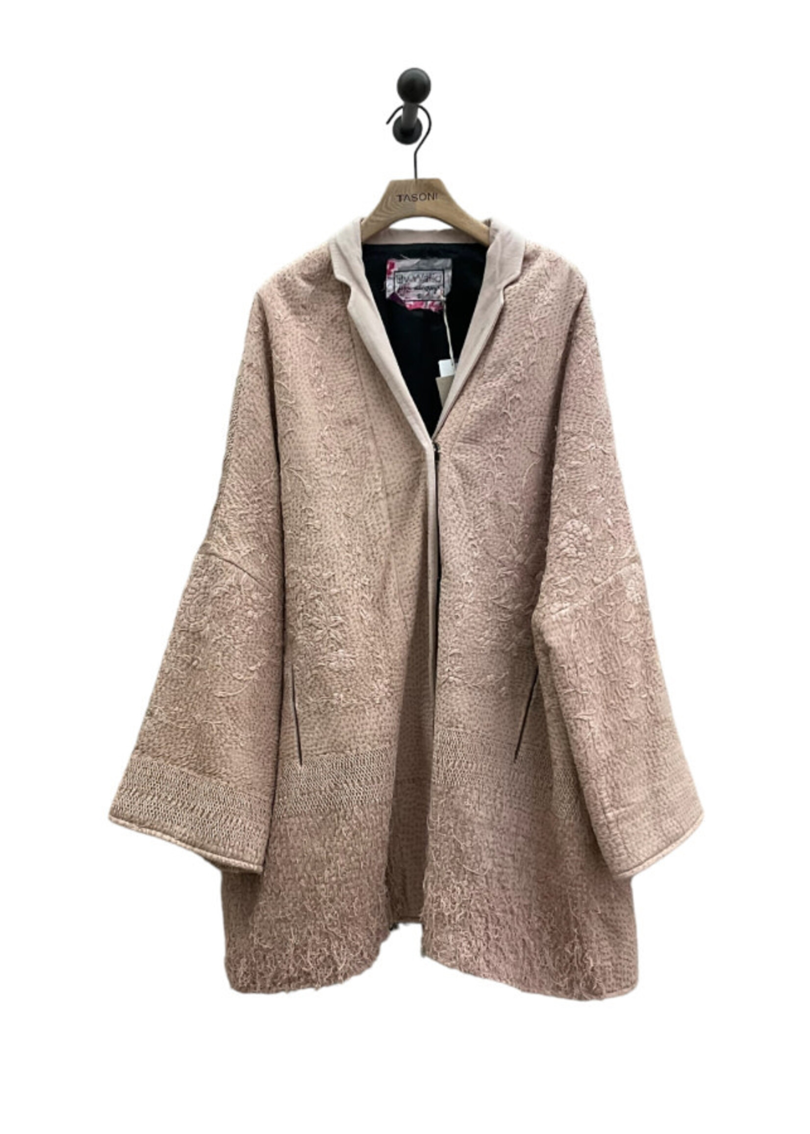 By Walid By Walid Coat, Multi, Basma Silk Collared Oversized Button Up Piano Shawl Coat in Sand Pink