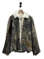 By Walid By Walid Jacket, Multi, Judy Silk & Shearling Chinese Panel Open Jacket in Dark