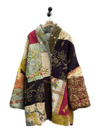 By Walid By Walid Coat, Multi, Basma Silk & Shearling Oversized Ecclesial Button Up Heavy Coat in Multicolour