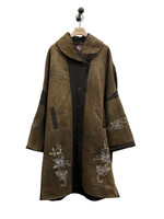 By Walid By Walid Coat, Multi, Amira Silk & Cashmere Oversized Button Up Kimono On Flannel Coat in Dark Brown