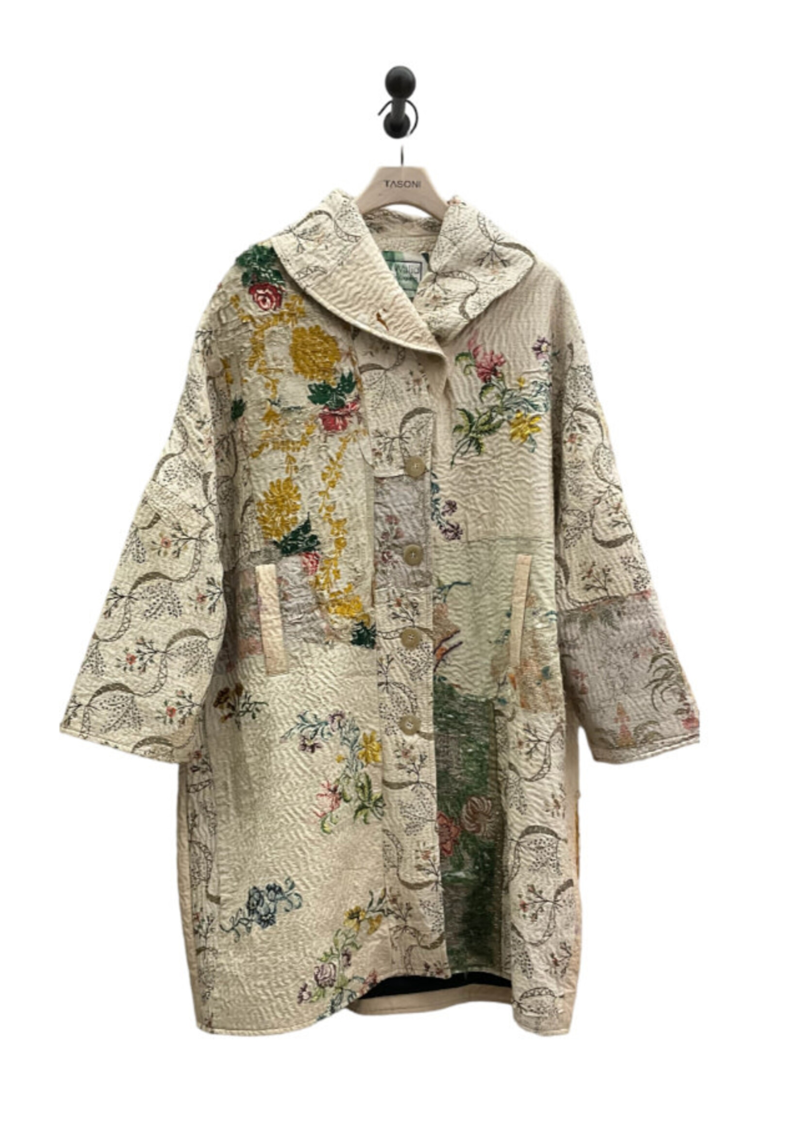 By Walid By Walid Coat, Multi, Amira Silk Oversized Button Up Ecclesiastical Coat in Multicolour