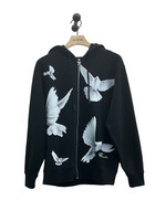 3.Paradis 3.Paradis Sweatshirt, Print, Zipped Up Hooded Sweater In Black w/ Freedom Doves Print