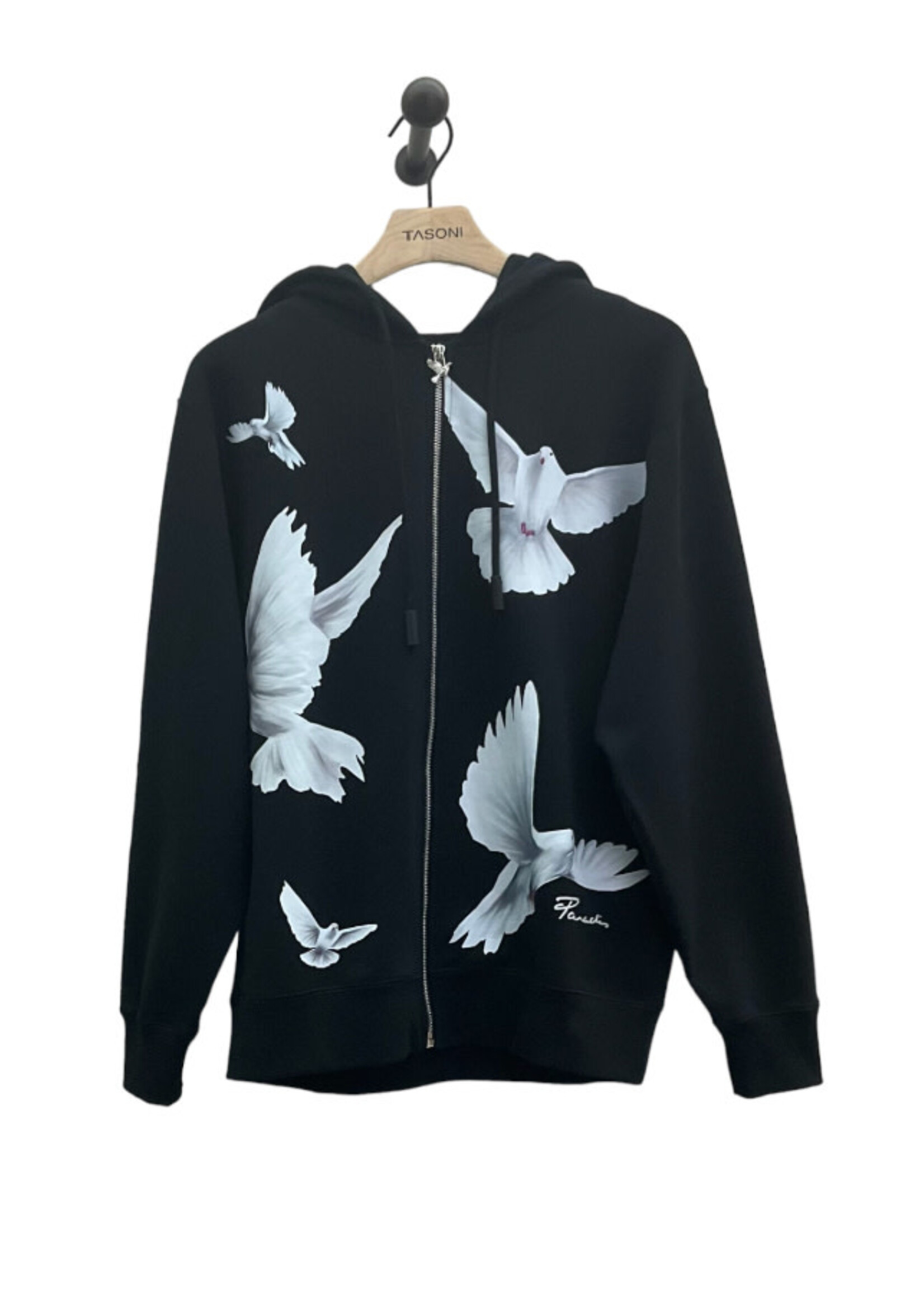 3.Paradis 3.Paradis Sweatshirt, Print, Zipped Up Hooded Sweater In Black w/ Freedom Doves Print