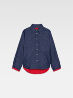 Jacquemus Jacquemus Jacket, Navy, La Surchemise De-Nimes Loose Fit Padded Denim Overshirt in Navy & Brown w/ Quilted Red Interior