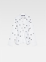 Jacquemus Jacquemus Shirt, White, La Chemise Lavoir Brodée Cotton Long Boxy Shirt w/ Embroidered Black Dots & Front Closure Straps