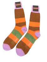Zegna Zegna Socks, Multi, Wool Mid Calf Lenght Striped Socks in Orange & Brown