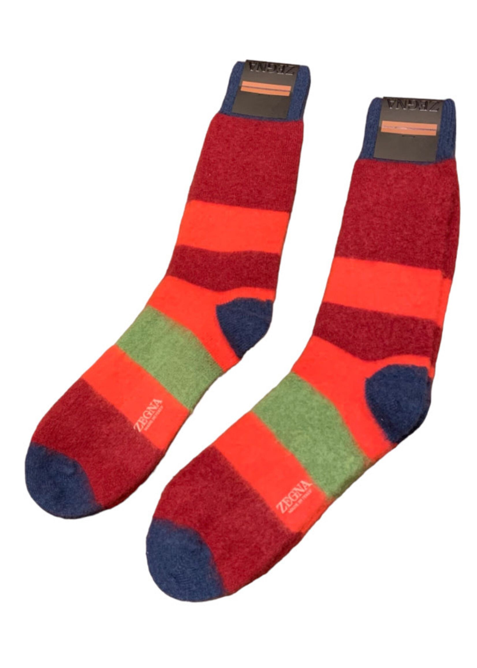 Zegna Zegna Socks, Multi, Wool Mid Calf Lengh Striped Socks in Burgundy & Red