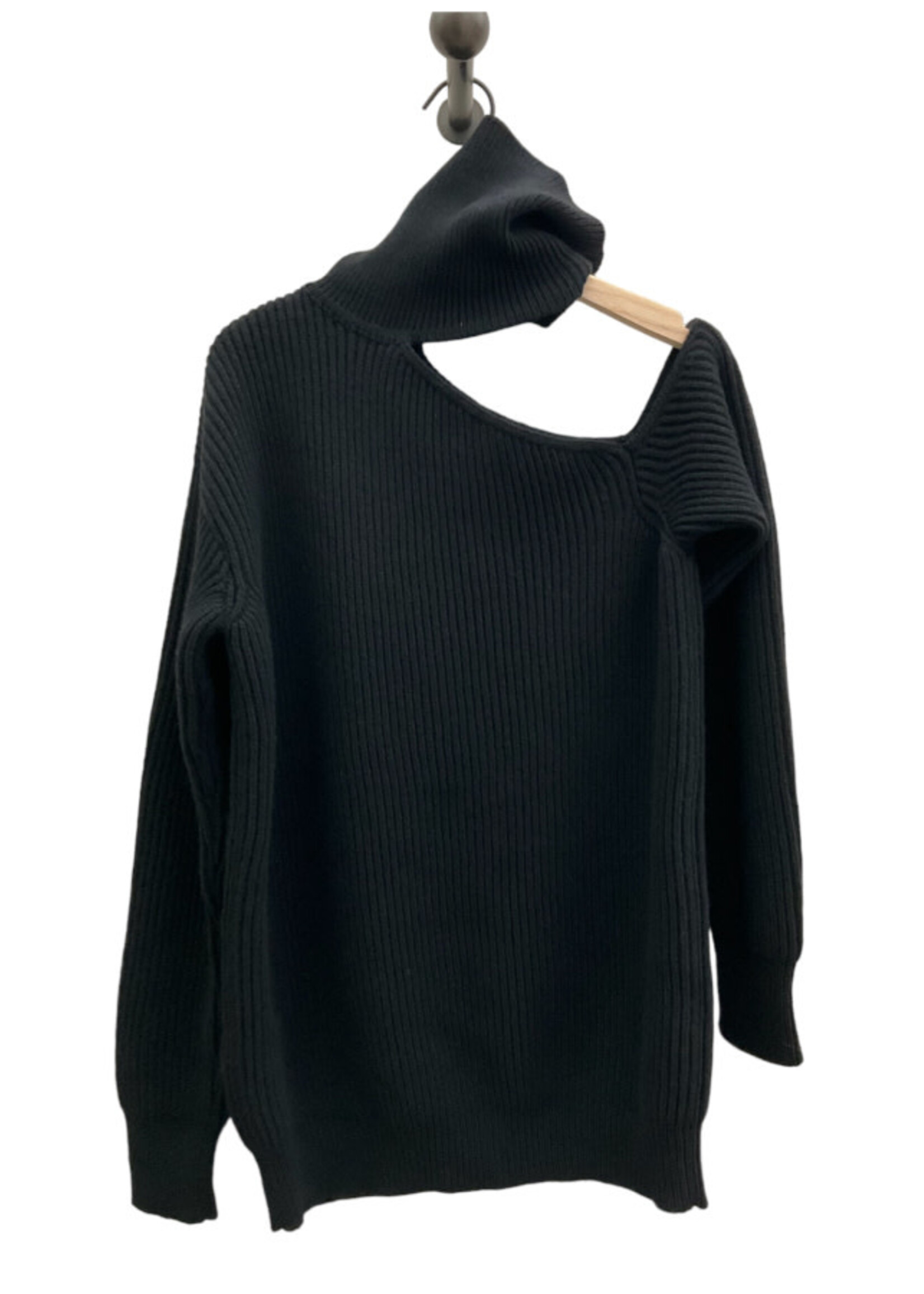 Nensi Dojaka Nensi Dojaka Knitwear, Black, Cashmere & Wool Turtle Neck Oversized Off-Shoulder Knitted Jumper
