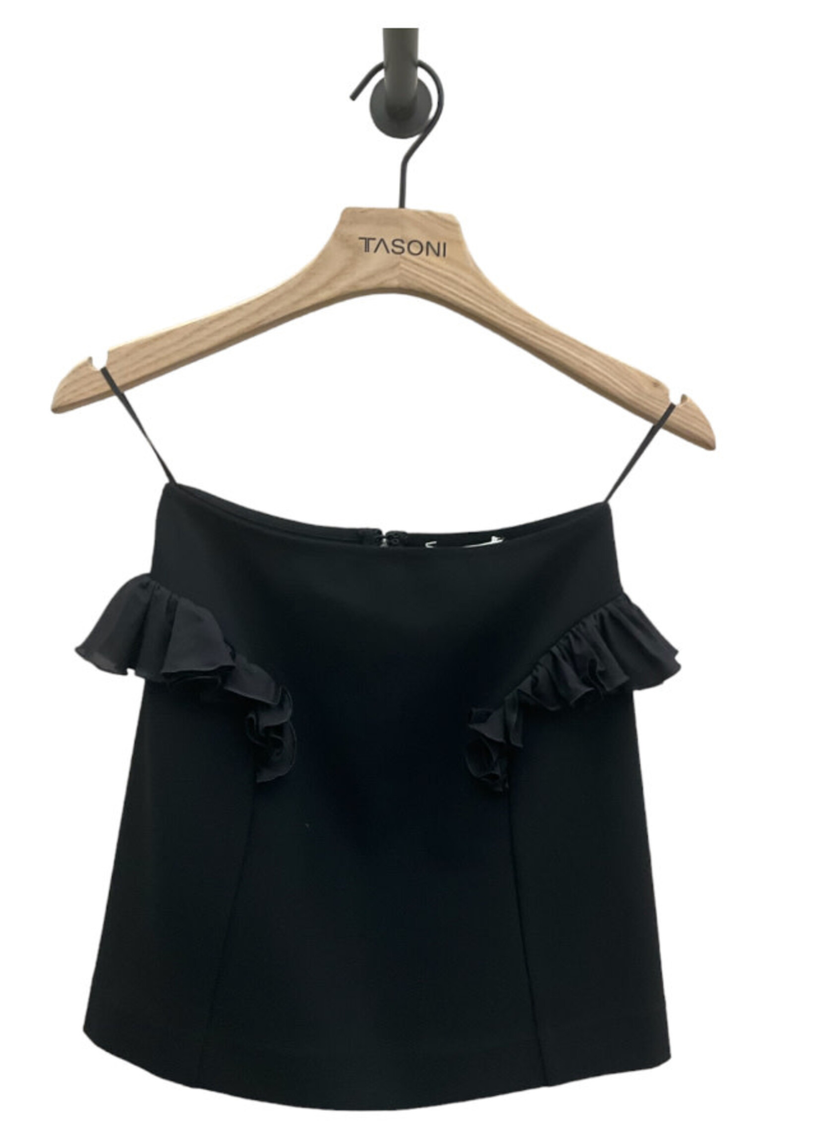 Nensi Dojaka Nensi Dojaka Skirt, Black, Stretch High Waist Mini Skirt w/ Frill Detail