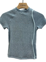 Ottolinger Ottolinger T-Shirt, Blue, Lurex Short Sleeve Fitted T-Shirt In Ice Blue