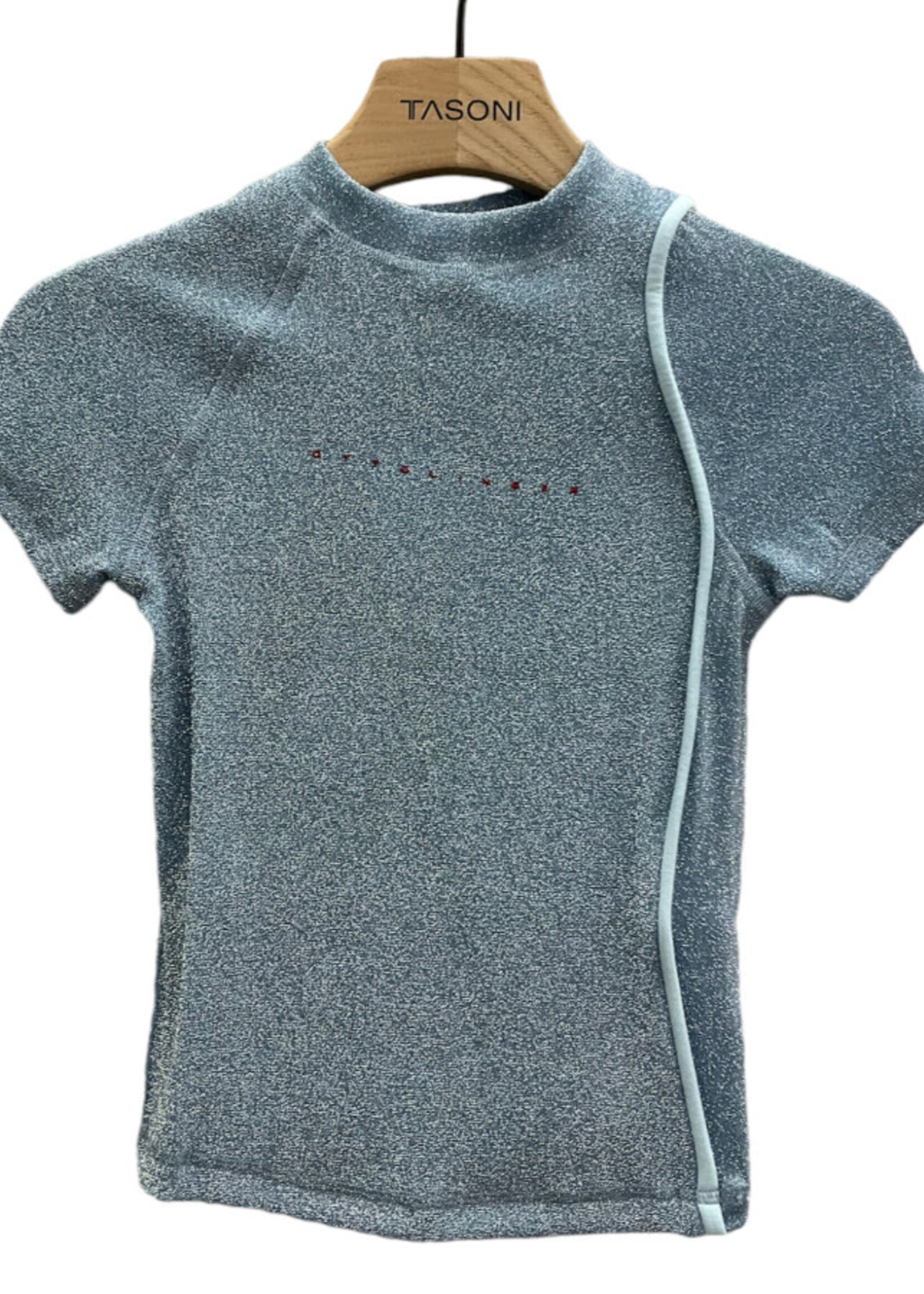 Ottolinger Ottolinger T-Shirt, Blue, Lurex Short Sleeve Fitted T-Shirt In Ice Blue