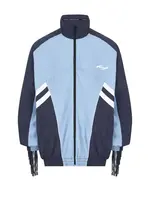 Martine Rose Martine Rose Jacket, Print, Collared Zipped Up Track Jacket In Navy & Blue w/ Fringes