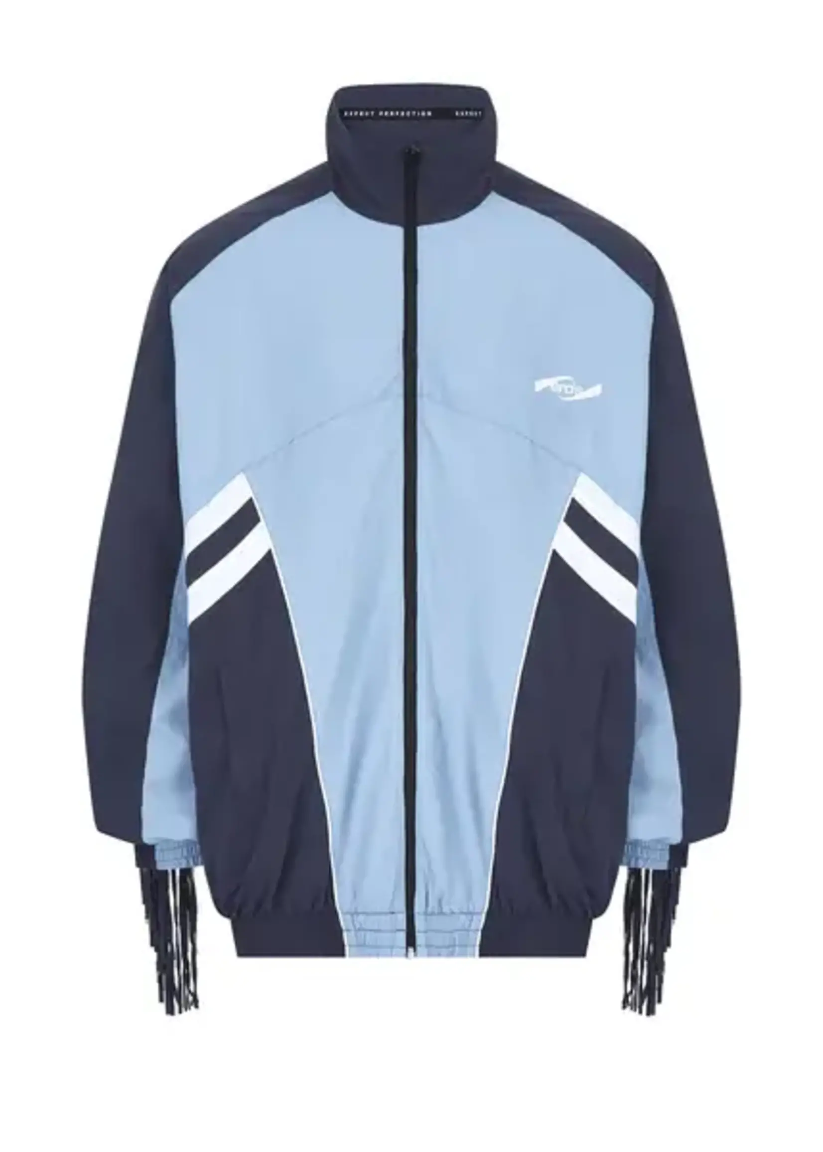 Martine Rose Martine Rose Jacket, Print, Collared Zipped Up Track Jacket In Navy & Blue w/ Fringes