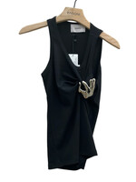 Coperni Coperni Top, Black, Cotton Asymmetric Sleeveless Draped Emoji Tank Top w/ Jewellery Decoration