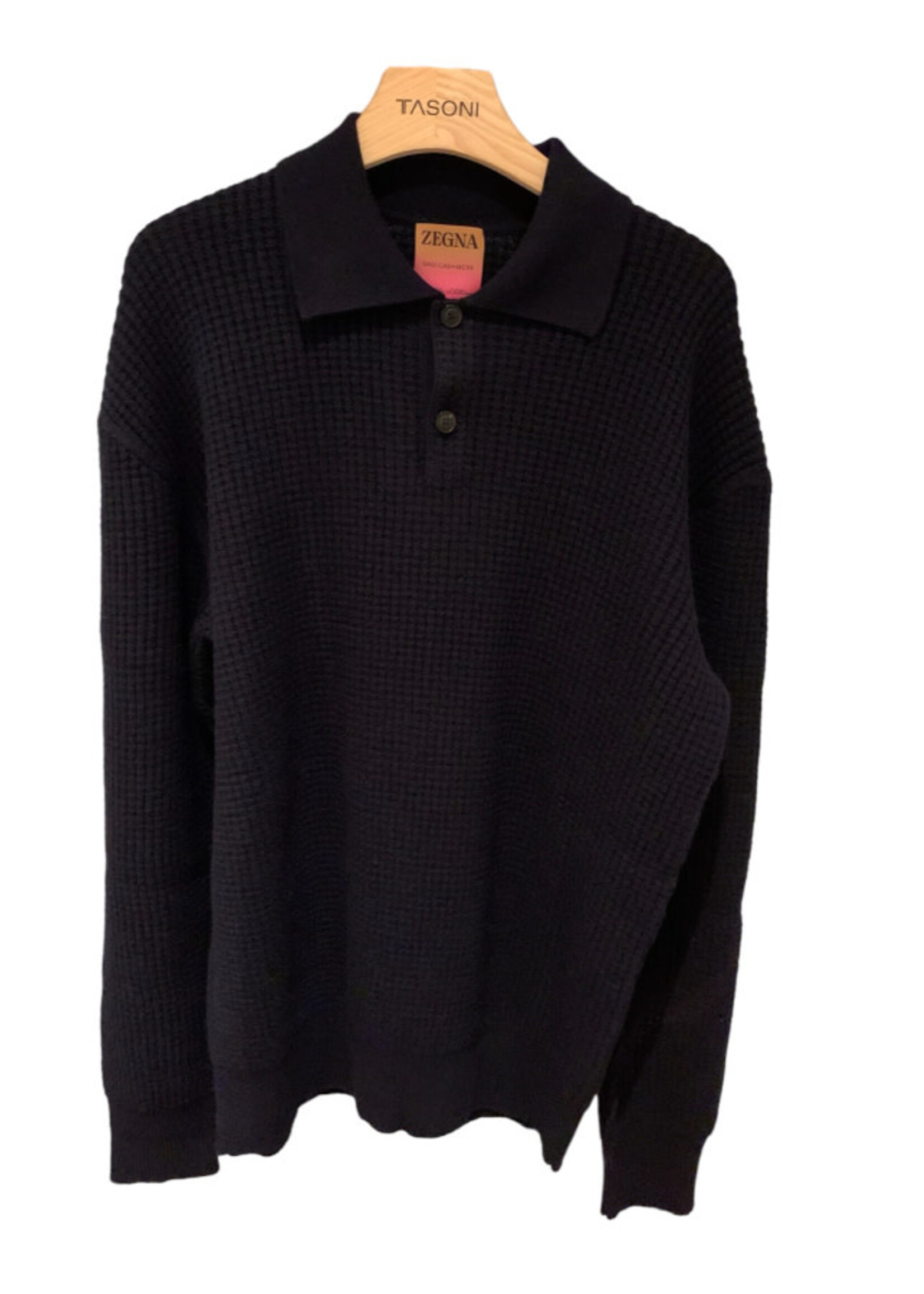 Zegna Zegna Knitwear, Navy, Zegna x Elder Statesman Collared Button Up Neck Knitted Polo Sweater