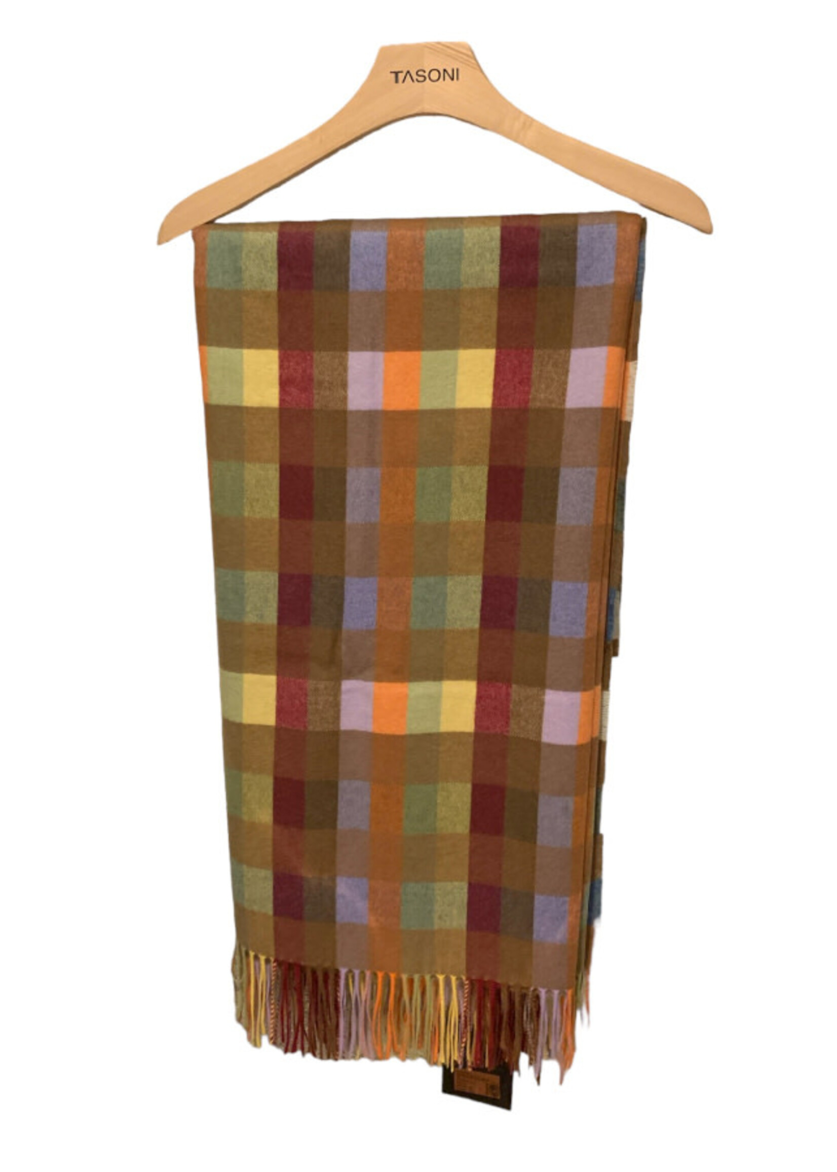 Zegna Zegna Blanket, Multi, Zegna x Elder Statesman Oasi Cashmere Checked Throw in Yellow & Orange Tones w/ Fringes